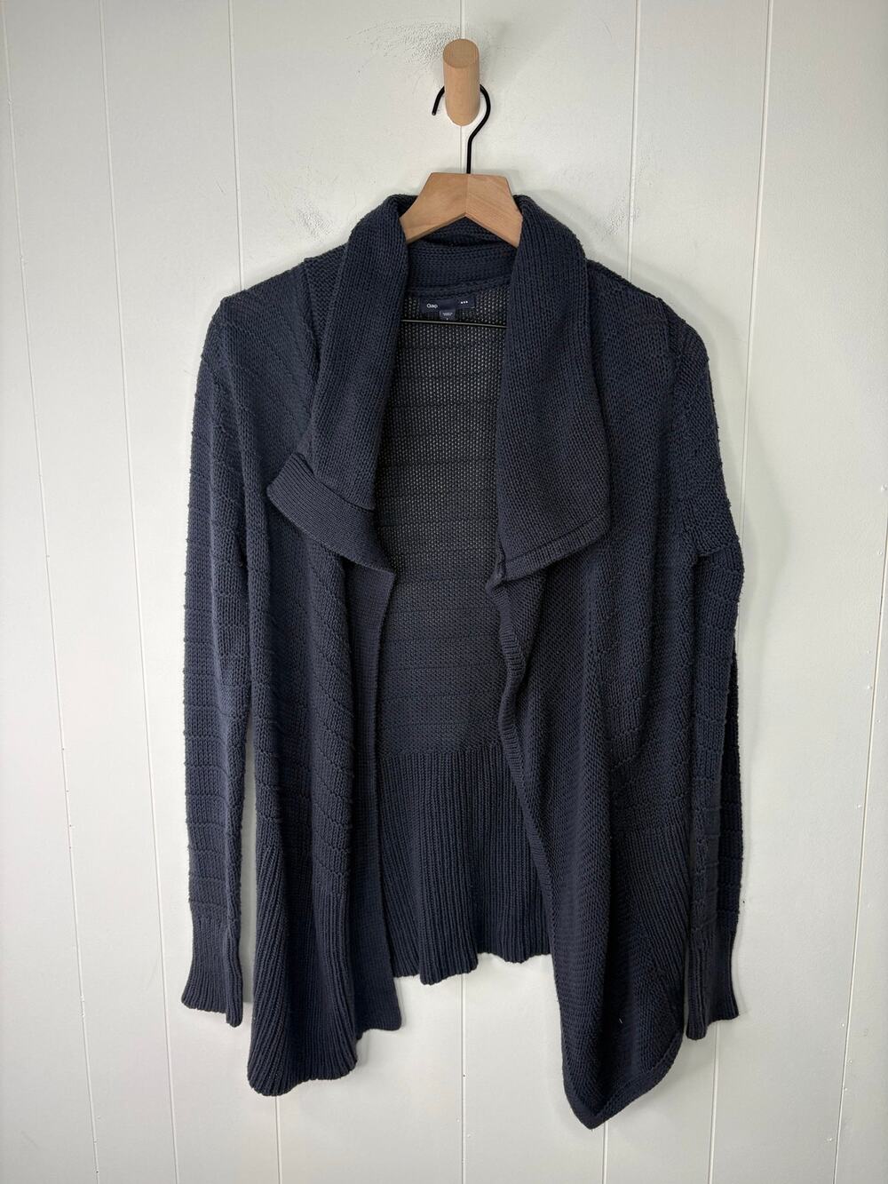 Gap Rib Knit Drape Collar Open Front Cardigan Sweater Small Navy Blue